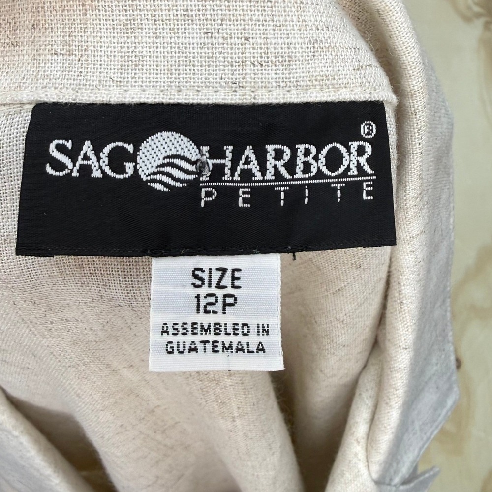 Sage Harbor Petite Blazer Flax Beige 2 Button 3/4 Sleeve Size 12P NWT Y2K - Picture 2 of 6